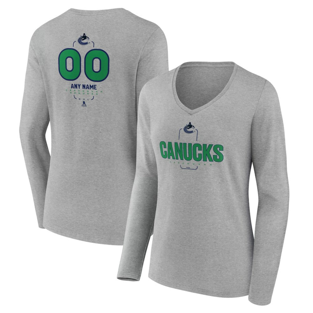 NHL,Custom Vancouver Canucks Women's Personalized Name & Number Midfielder Long Sleeve V-Neck T-Shirt - Gray