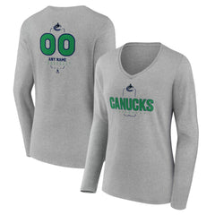 NHL,Custom Vancouver Canucks Women's Personalized Name & Number Midfielder Long Sleeve V-Neck T-Shirt - Gray