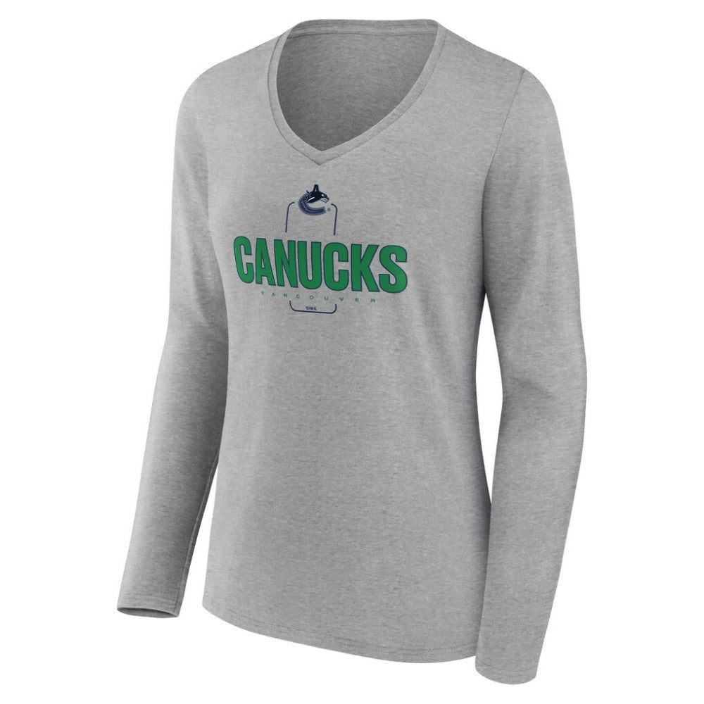 NHL,Custom Vancouver Canucks Women's Personalized Name & Number Midfielder Long Sleeve V-Neck T-Shirt - Gray