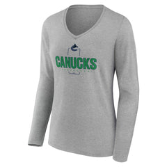 NHL,Custom Vancouver Canucks Women's Personalized Name & Number Midfielder Long Sleeve V-Neck T-Shirt - Gray