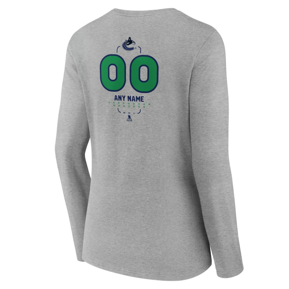 NHL,Custom Vancouver Canucks Women's Personalized Name & Number Midfielder Long Sleeve V-Neck T-Shirt - Gray