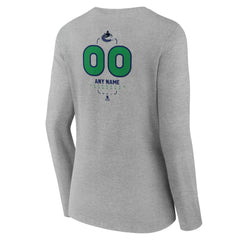 NHL,Custom Vancouver Canucks Women's Personalized Name & Number Midfielder Long Sleeve V-Neck T-Shirt - Gray