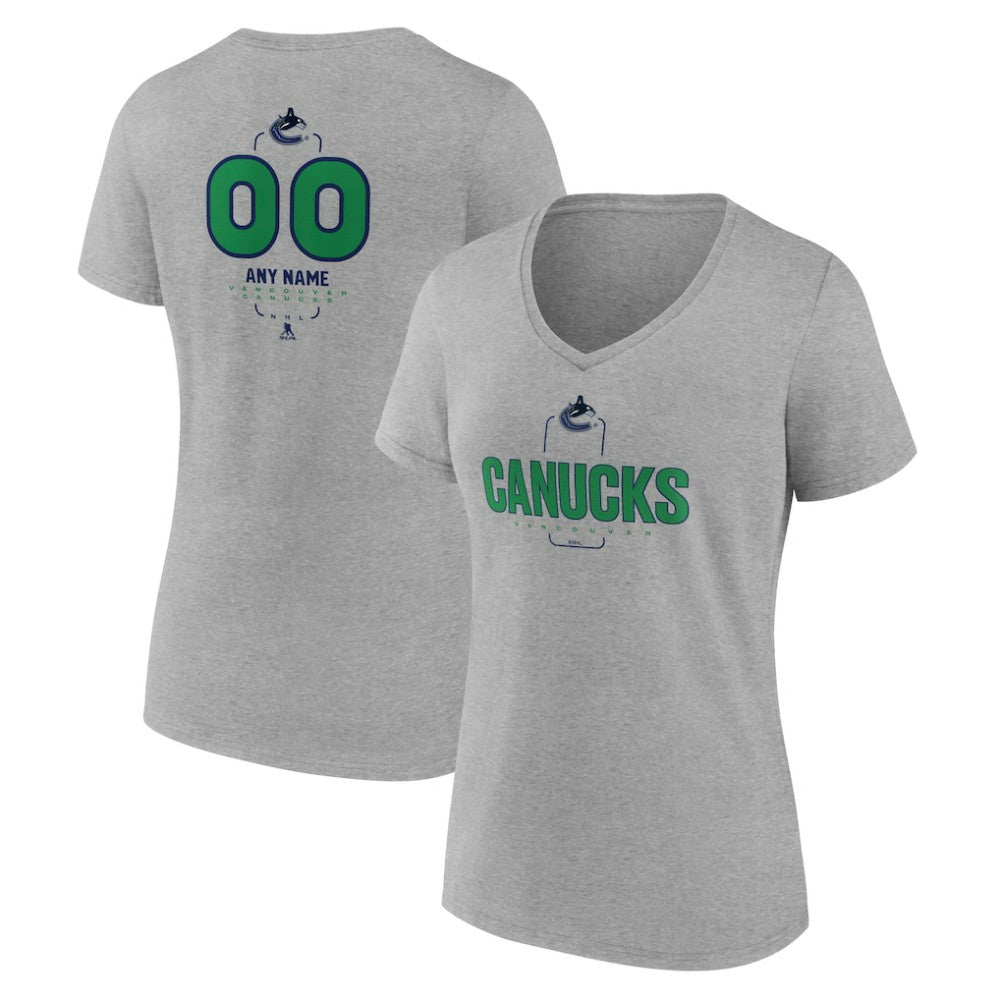 NHL,Custom Vancouver Canucks Women's Personalized Name & Number Midfielder V-Neck T-Shirt - Gray