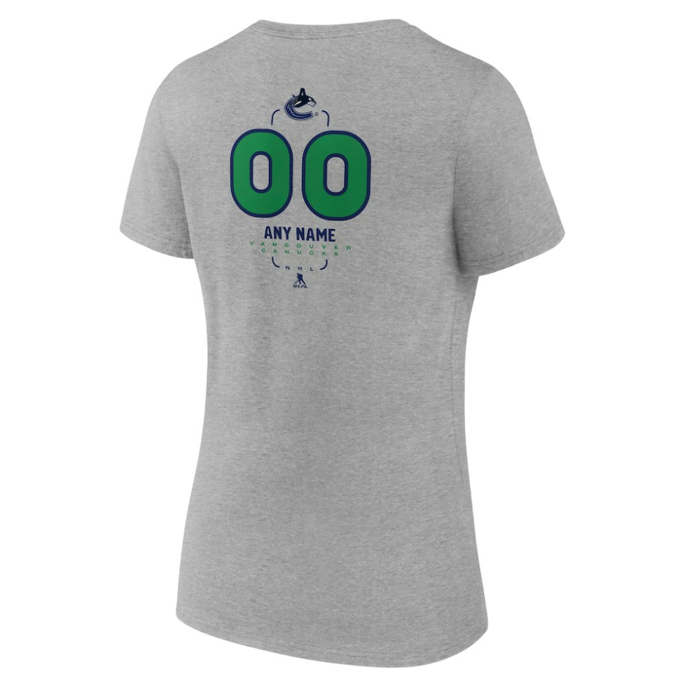NHL,Custom Vancouver Canucks Women's Personalized Name & Number Midfielder V-Neck T-Shirt - Gray