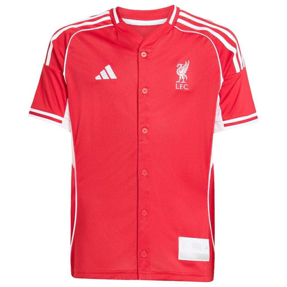 Liverpool Youth Full-Button Baseball Jersey Red