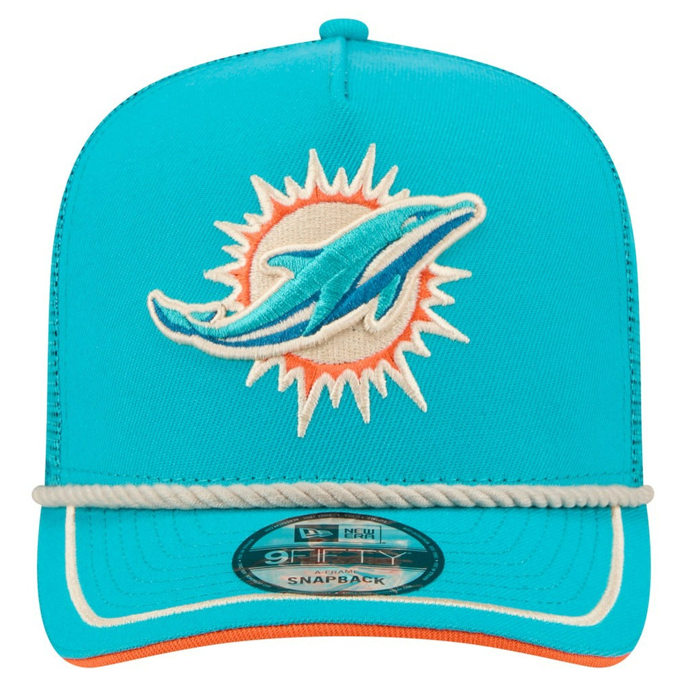 Miami Dolphins New Era Vintage Team Rope A-Frame Trucker 9FIFTY Snapback Hat Aqua