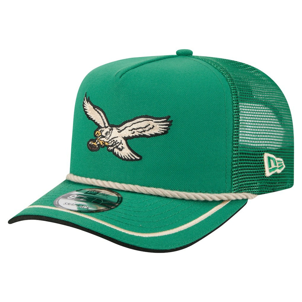 Philadelphia Eagles New Era Vintage Team Rope A-Frame Trucker 9FIFTY Snapback Hat Kelly Green
