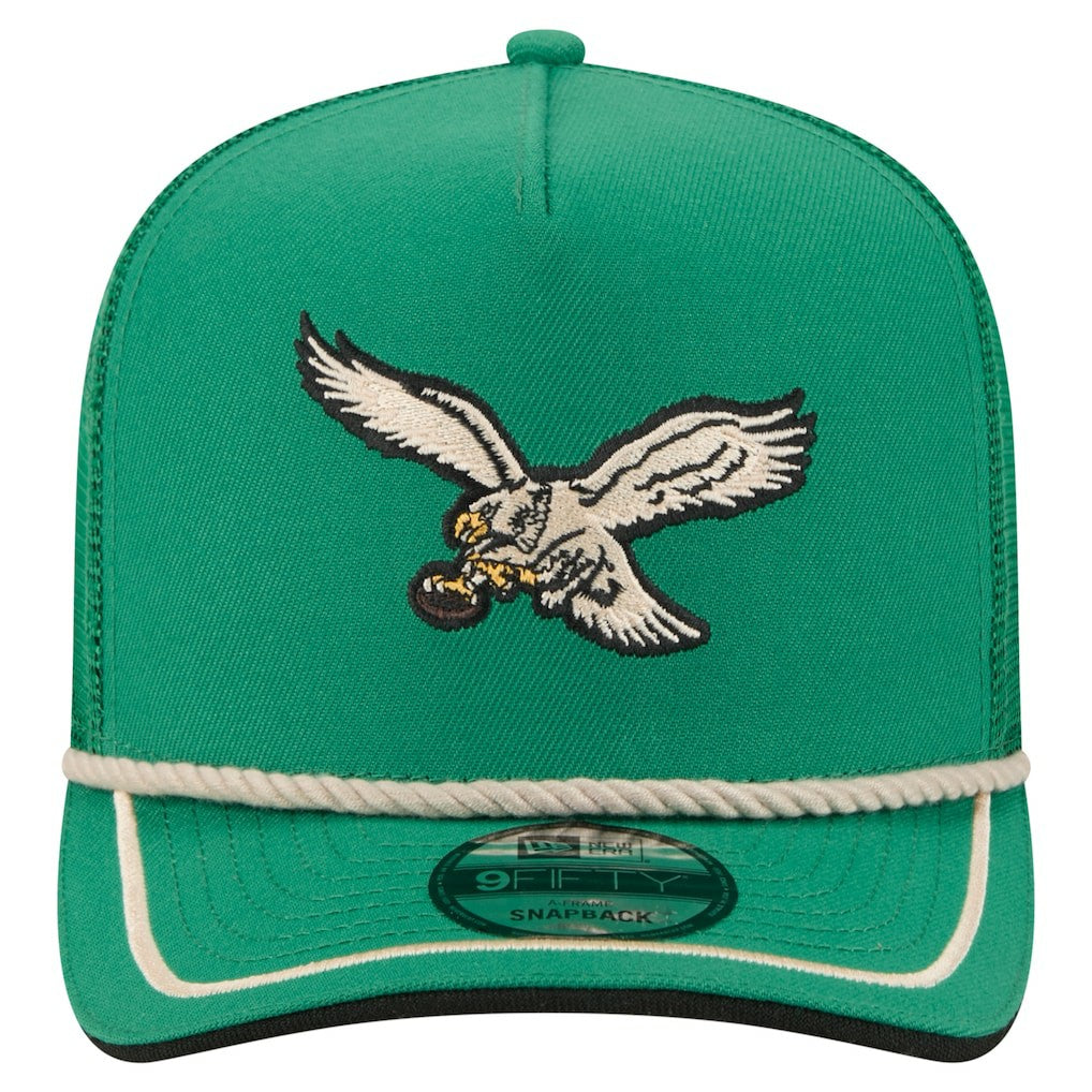 Philadelphia Eagles New Era Vintage Team Rope A-Frame Trucker 9FIFTY Snapback Hat Kelly Green