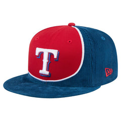 Texas Rangers New Era Retro Split Corduroy Snapback Hat - Royal/Red Hats
