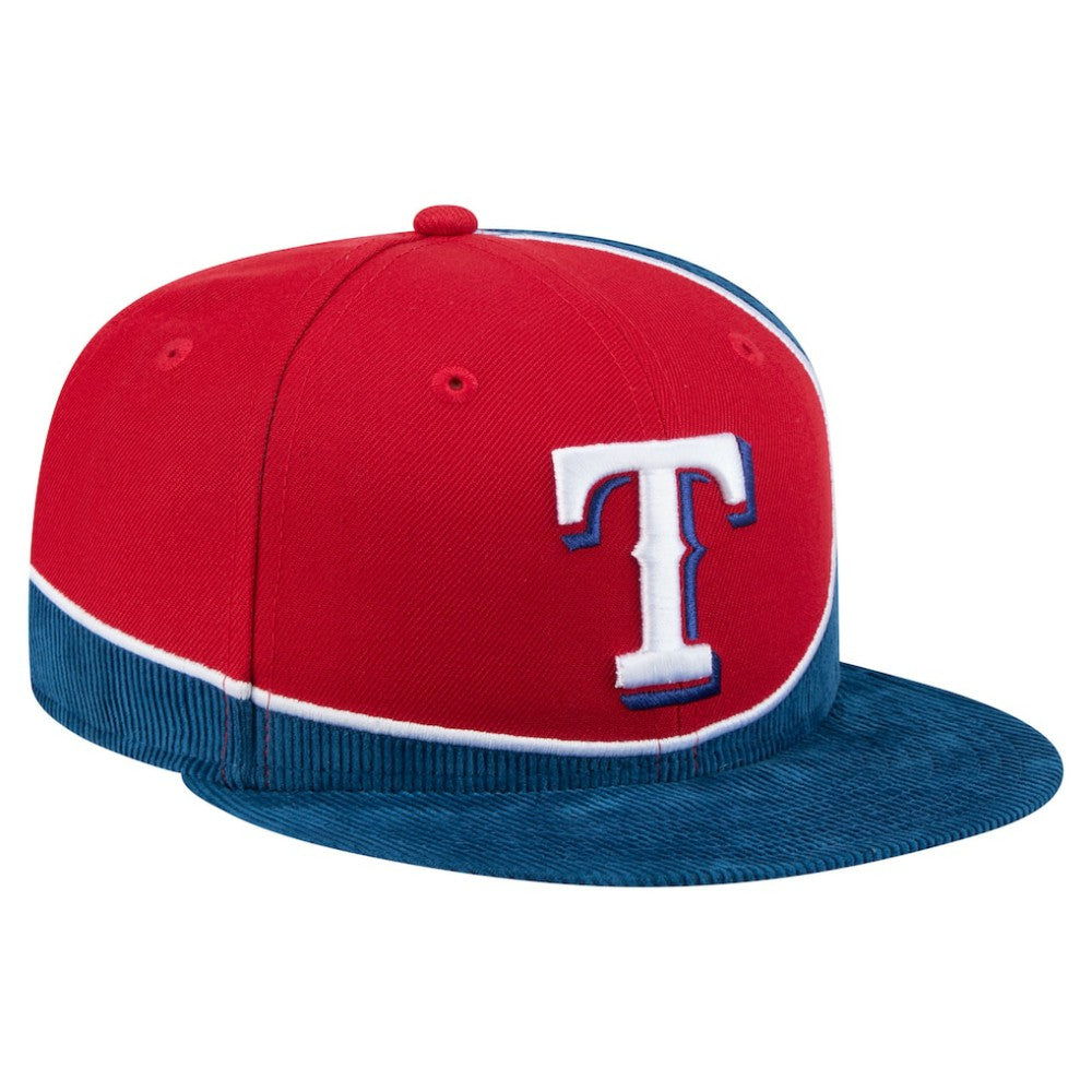 Texas Rangers New Era Retro Split Corduroy Snapback Hat - Royal/Red Hats