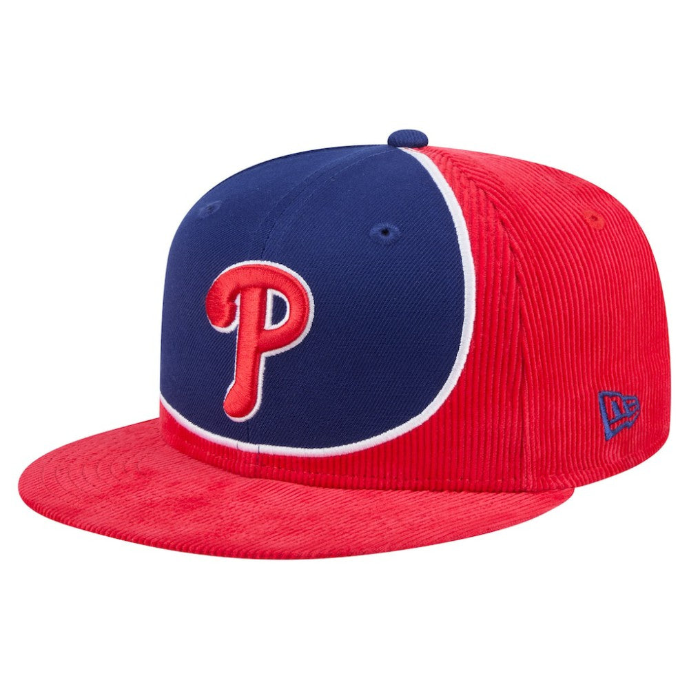 Philadelphia Phillies New Era Retro Split Corduroy Snapback Hat - Red/Royal Hats