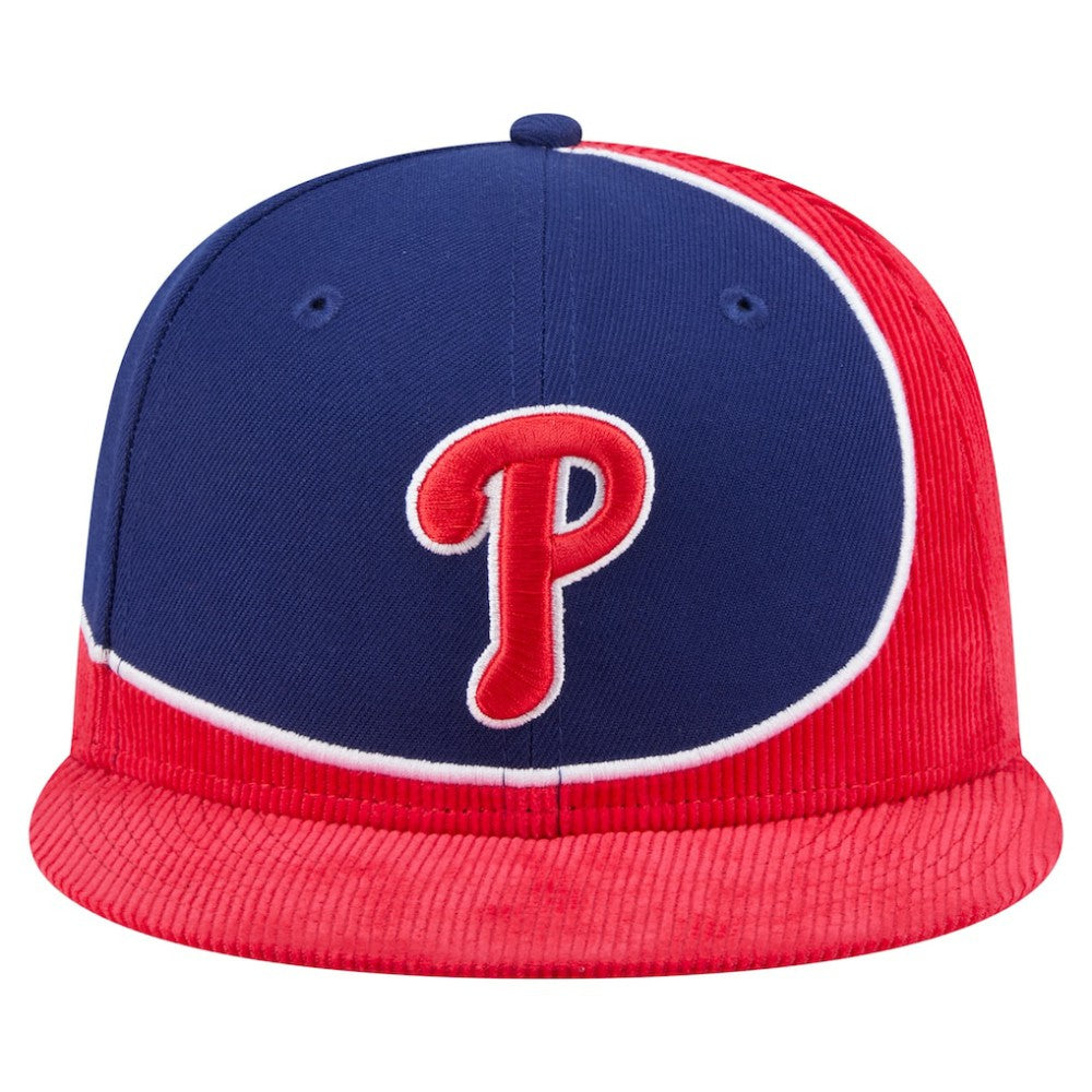 Philadelphia Phillies New Era Retro Split Corduroy Snapback Hat - Red/Royal Hats