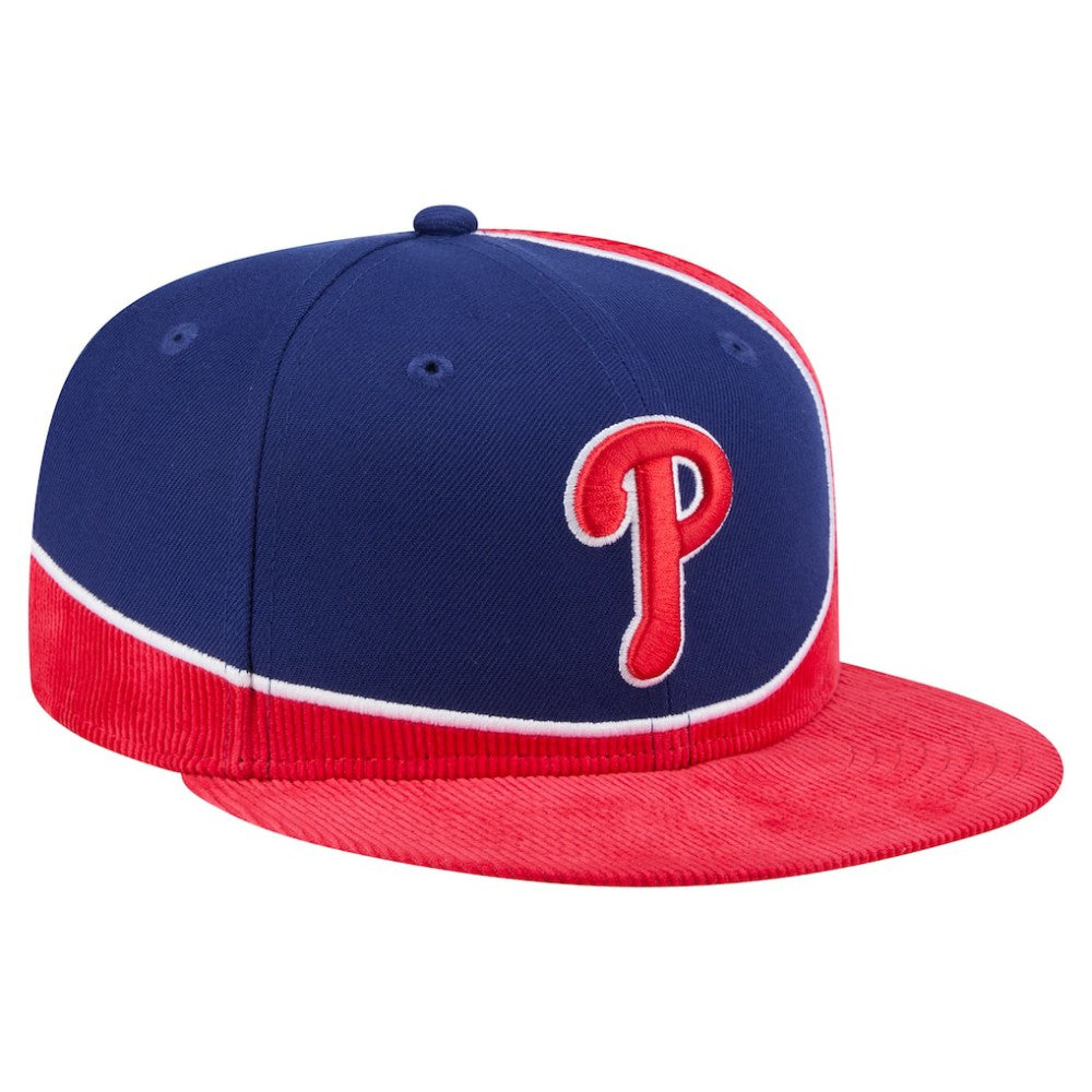 Philadelphia Phillies New Era Retro Split Corduroy Snapback Hat - Red/Royal Hats