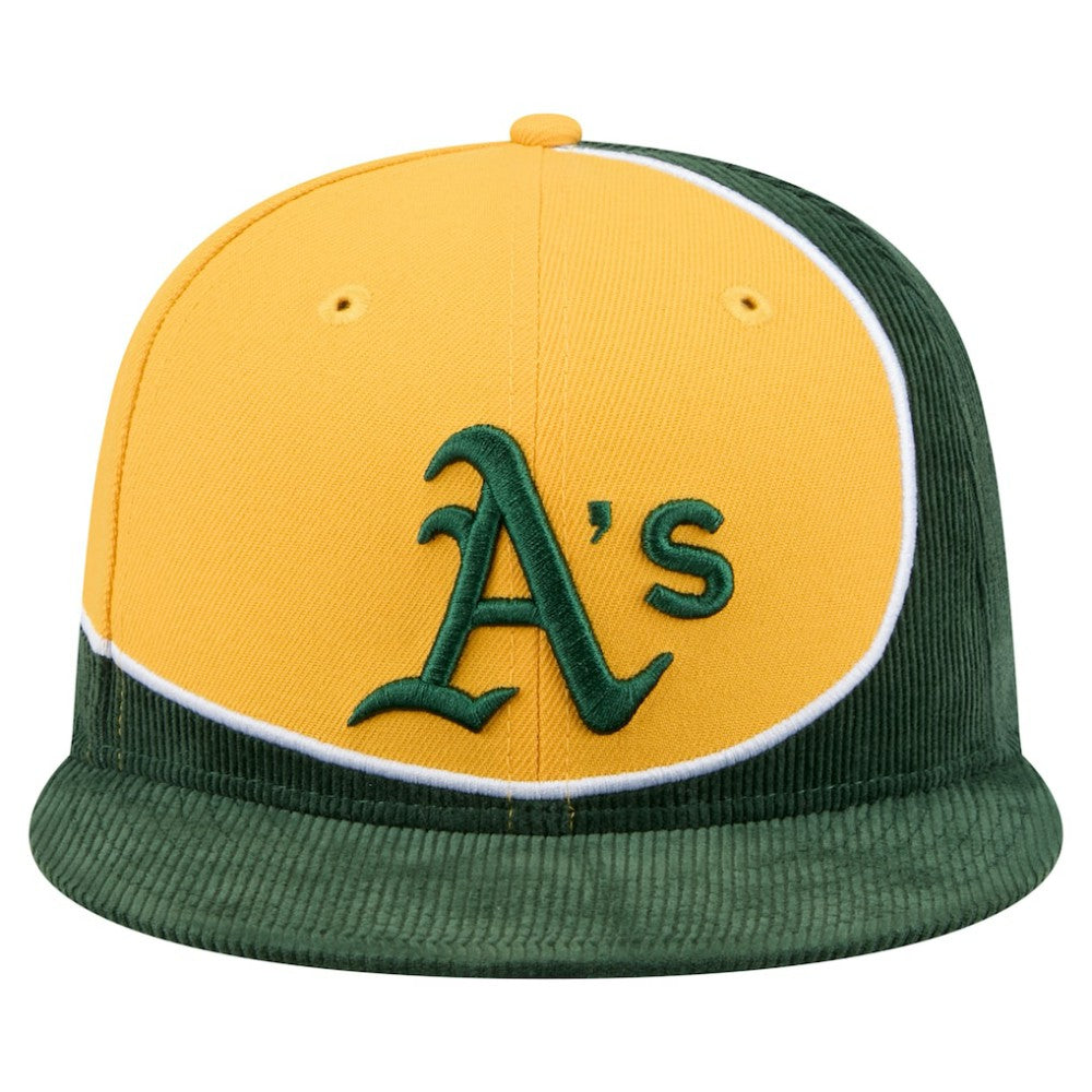 Athletics New Era Retro Split Corduroy Snapback Hat - Green/Gold Hats