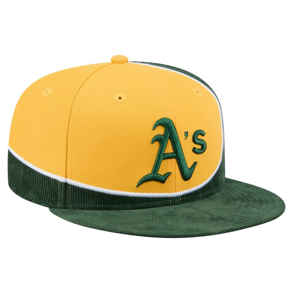 Athletics New Era Retro Split Corduroy Snapback Hat - Green/Gold Hats