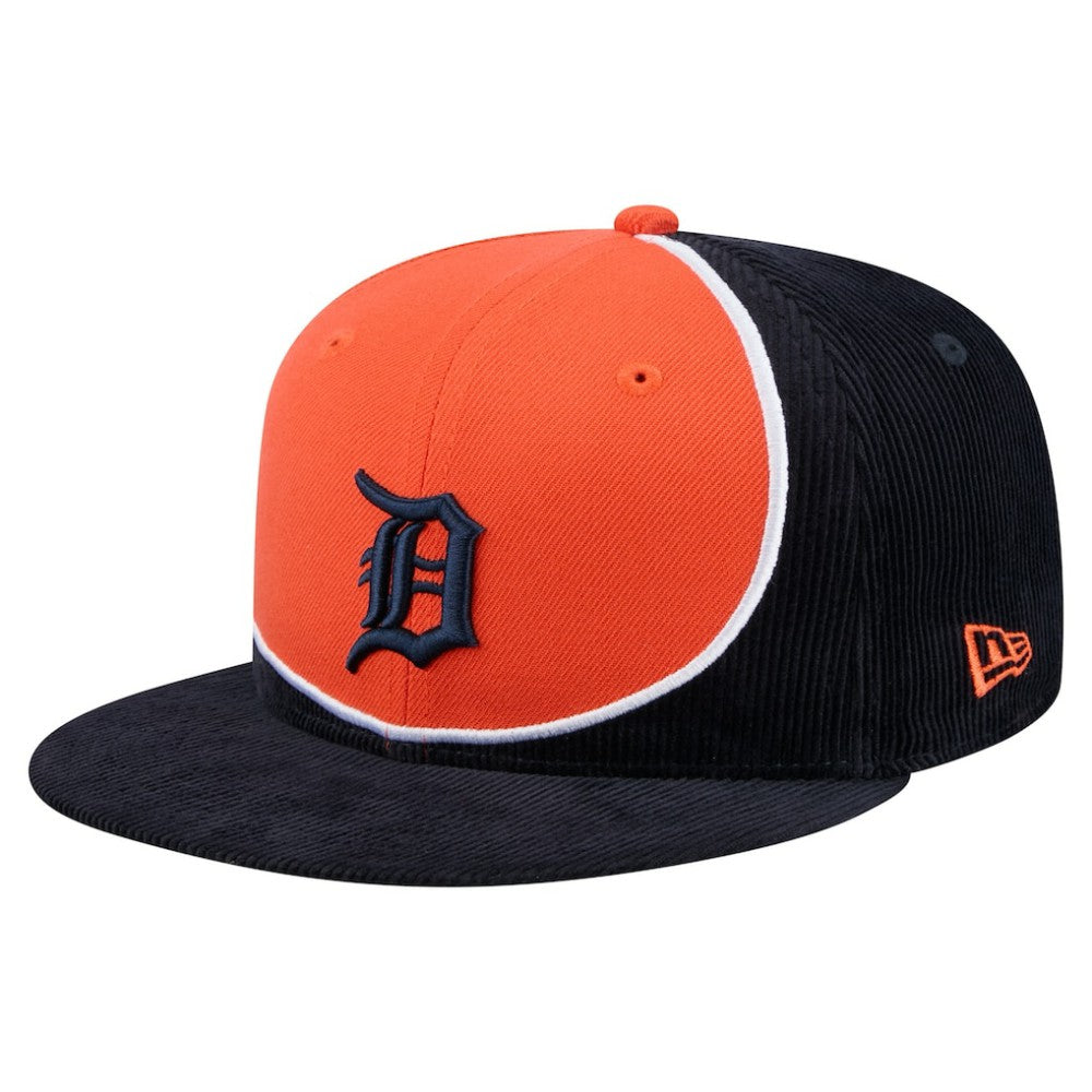 Detroit Tigers New Era Retro Split Corduroy Snapback Hat - Navy/Orange Hats