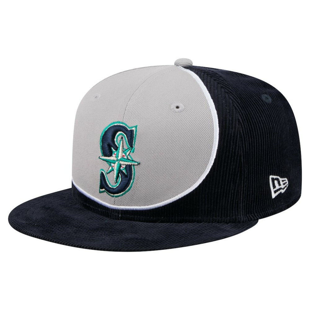 Seattle Mariners New Era Retro Split Corduroy Snapback Hat - Navy/Gray Hats