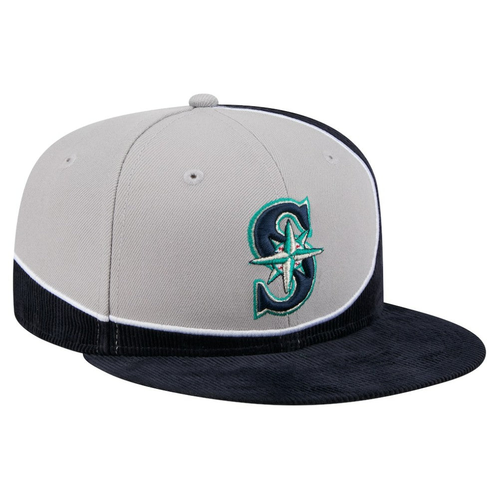 Seattle Mariners New Era Retro Split Corduroy Snapback Hat - Navy/Gray Hats