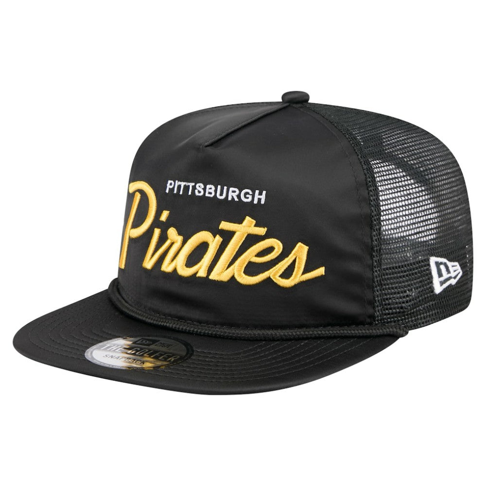 Pittsburgh Pirates New Era Retro Satin Script Golfer Adjustable Hat - Black Hats