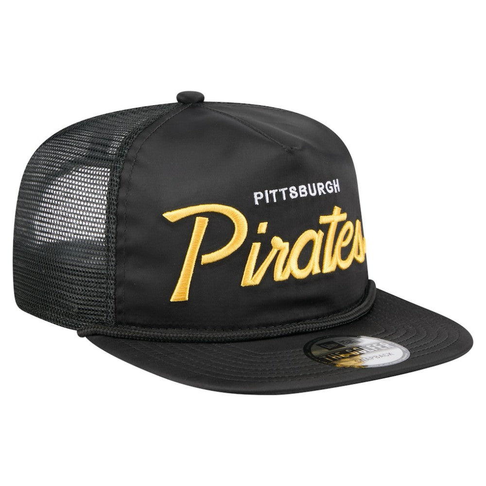Pittsburgh Pirates New Era Retro Satin Script Golfer Adjustable Hat - Black Hats