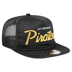 Pittsburgh Pirates New Era Retro Satin Script Golfer Adjustable Hat - Black Hats