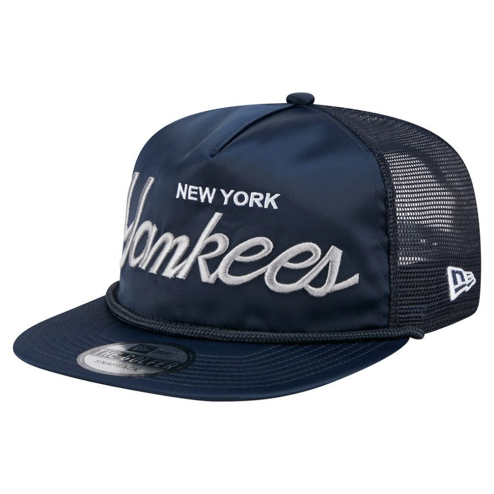 New York Yankees New Era Retro Satin Script Golfer Adjustable Hat - Navy Hats