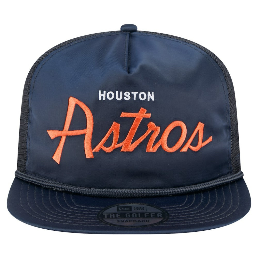 Houston Astros New Era Retro Satin Script Golfer Adjustable Hat - Navy Hats