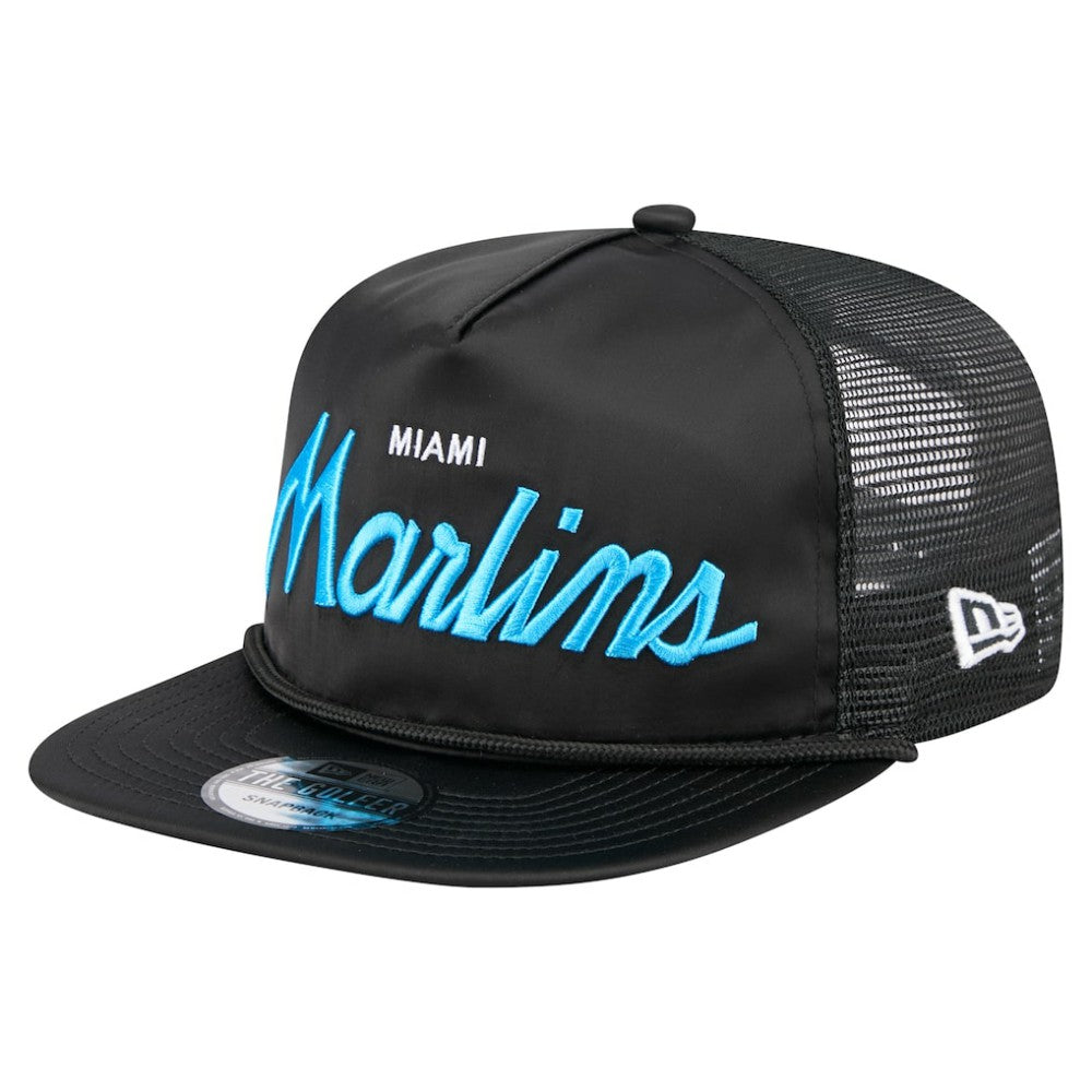 Miami Marlins New Era Retro Satin Script Golfer Adjustable Hat - Black Hats