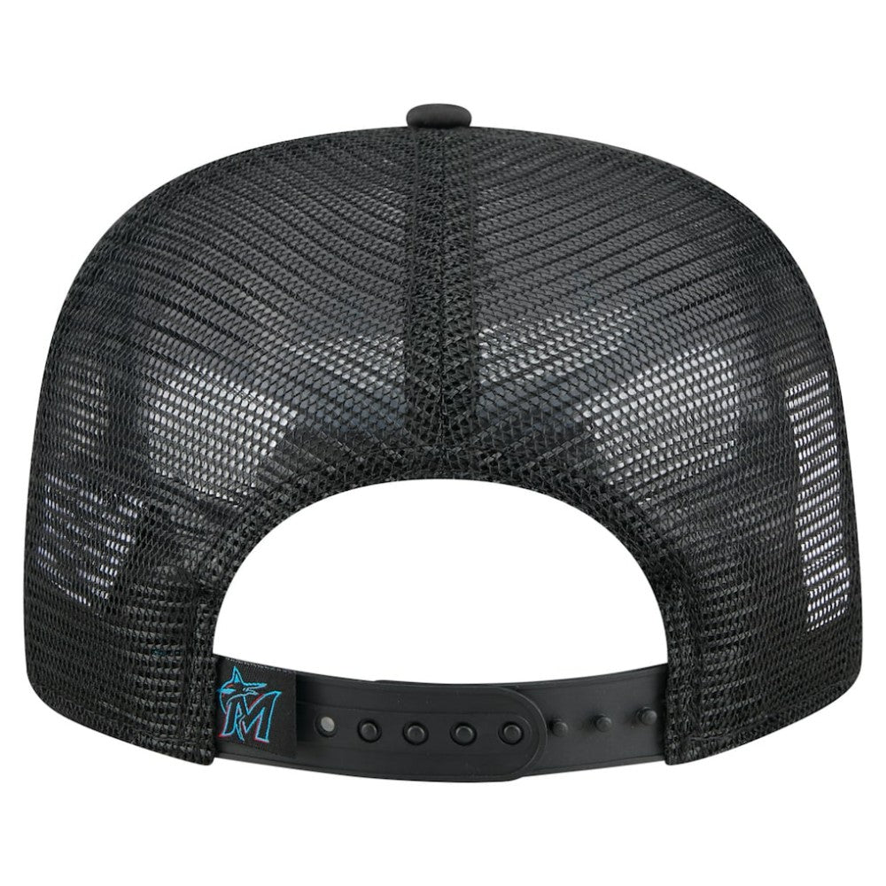 Miami Marlins New Era Retro Satin Script Golfer Adjustable Hat - Black Hats