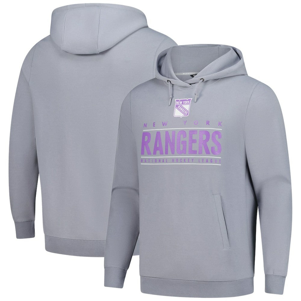 NHL New York Rangers Levelwear Hockey Fights Cancer Pulsar Off Season Tri-Blend Pullover Hoodie - Gray