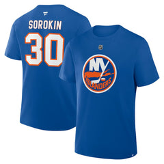 NHL Ilya Sorokin New York Islanders Fanatics Authentic Stack Name & Number T-Shirt - Royal