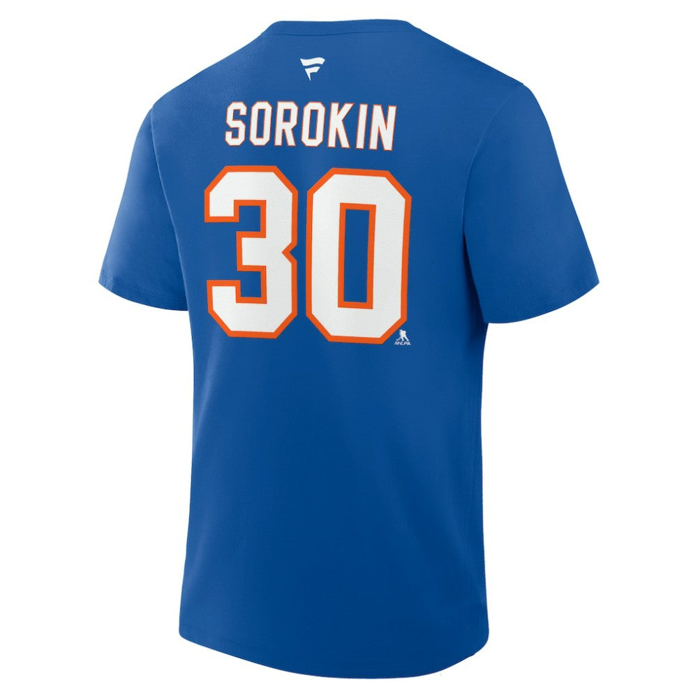 NHL Ilya Sorokin New York Islanders Fanatics Authentic Stack Name & Number T-Shirt - Royal