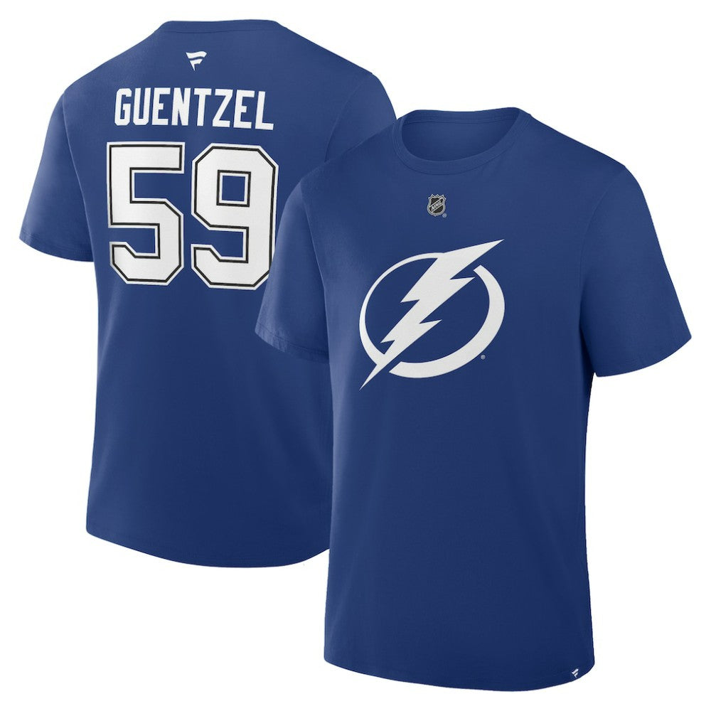 NHL Jake Guentzel Tampa Bay Lightning Fanatics Authentic Stack Name & Number T-Shirt - Blue