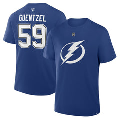 NHL Jake Guentzel Tampa Bay Lightning Fanatics Authentic Stack Name & Number T-Shirt - Blue