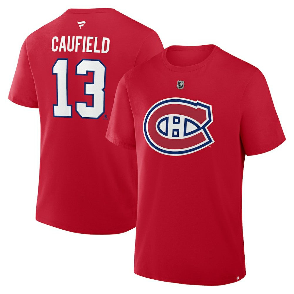 NHL Cole Caufield Montreal Canadiens Fanatics Authentic Stack Name & Number T-Shirt - Red