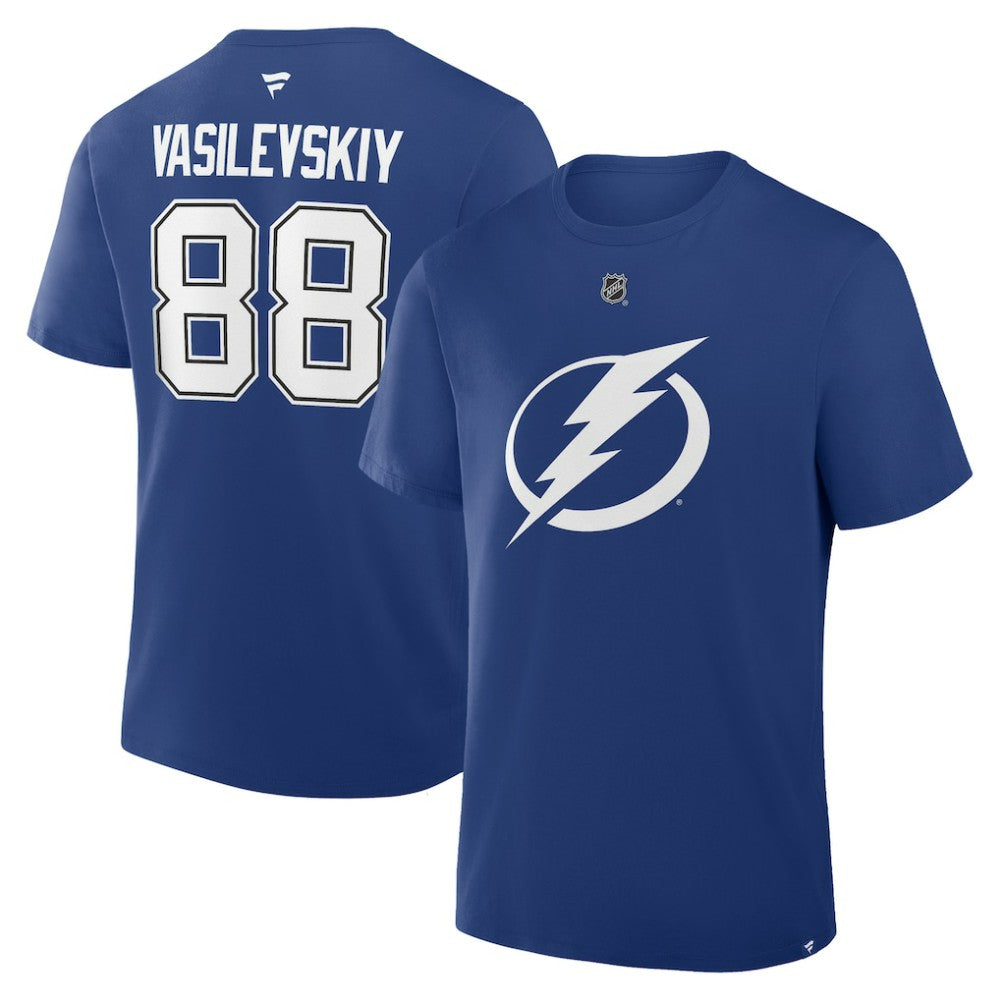 NHL Andrei Vasilevskiy Tampa Bay Lightning Fanatics Authentic Stack Name & Number T-Shirt - Blue