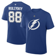 NHL Andrei Vasilevskiy Tampa Bay Lightning Fanatics Authentic Stack Name & Number T-Shirt - Blue