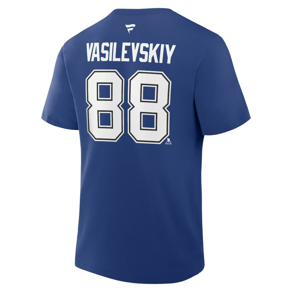NHL Andrei Vasilevskiy Tampa Bay Lightning Fanatics Authentic Stack Name & Number T-Shirt - Blue