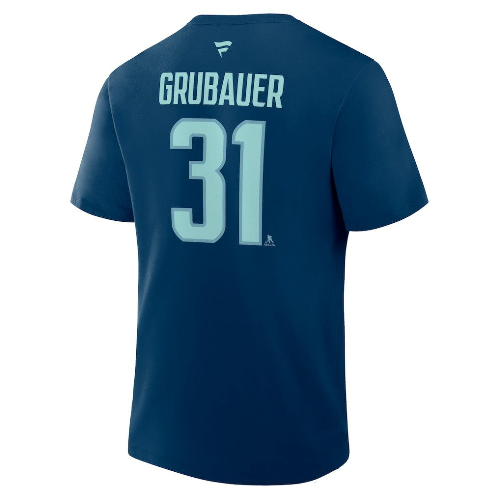 NHL Philipp Grubauer Seattle Kraken Fanatics Authentic Stack Name & Number T-Shirt - Navy