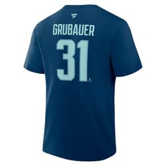 NHL Philipp Grubauer Seattle Kraken Fanatics Authentic Stack Name & Number T-Shirt - Navy