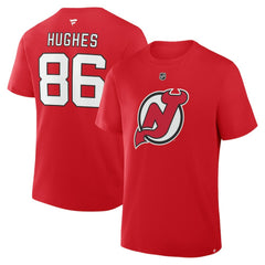 NHL Jack Hughes New Jersey Devils Fanatics Authentic Stack Name & Number T-Shirt - Red