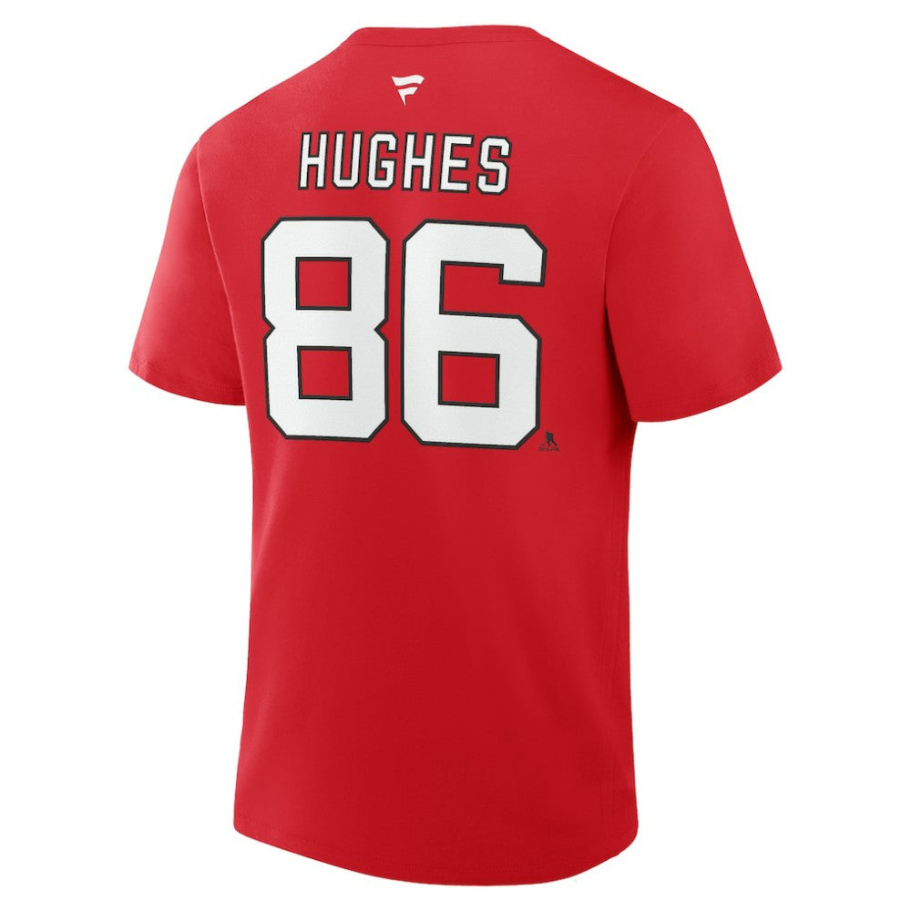 NHL Jack Hughes New Jersey Devils Fanatics Authentic Stack Name & Number T-Shirt - Red