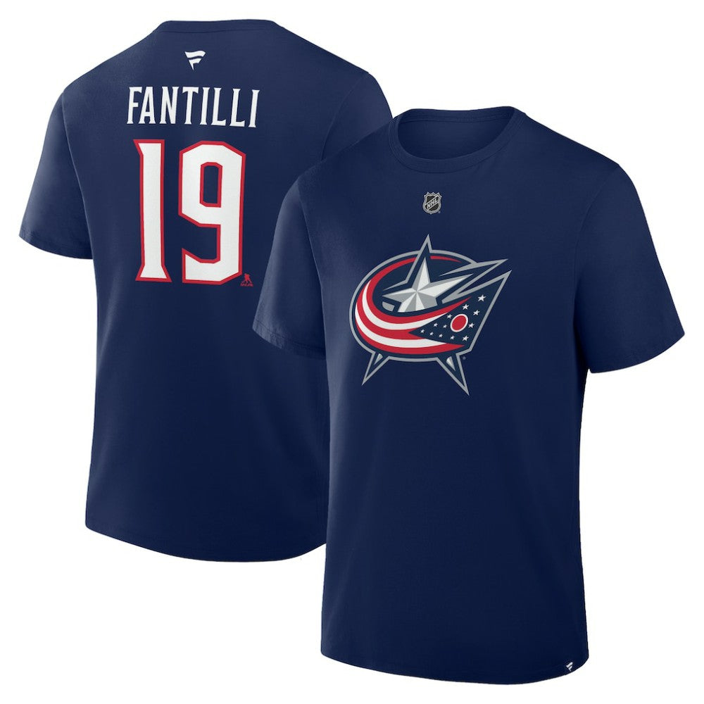 NHL Adam Fantilli Columbus Blue Jackets Fanatics Authentic Stack Name & Number T-Shirt - Navy