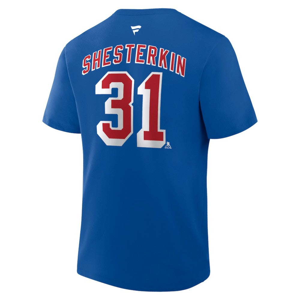 NHL Igor Shesterkin New York Rangers Fanatics Authentic Stack Name & Number T-Shirt - Blue