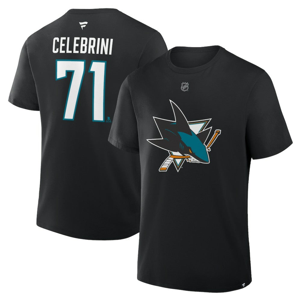 NHL Macklin Celebrini San Jose Sharks Fanatics Authentic Stack Name & Number T-Shirt - Black