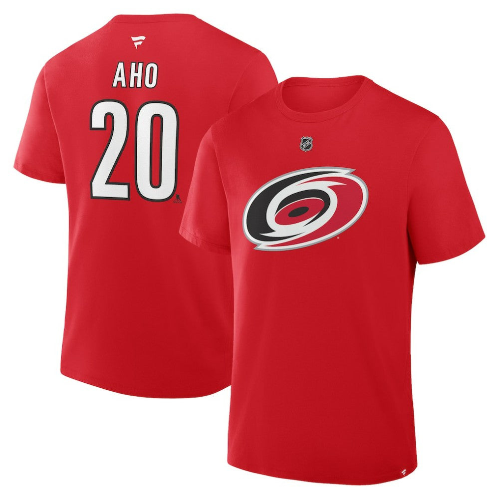 NHL Sebastian Aho Carolina Hurricanes Fanatics Authentic Stack Name & Number T-Shirt - Red
