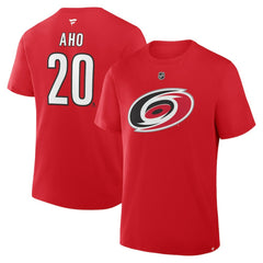 NHL Sebastian Aho Carolina Hurricanes Fanatics Authentic Stack Name & Number T-Shirt - Red