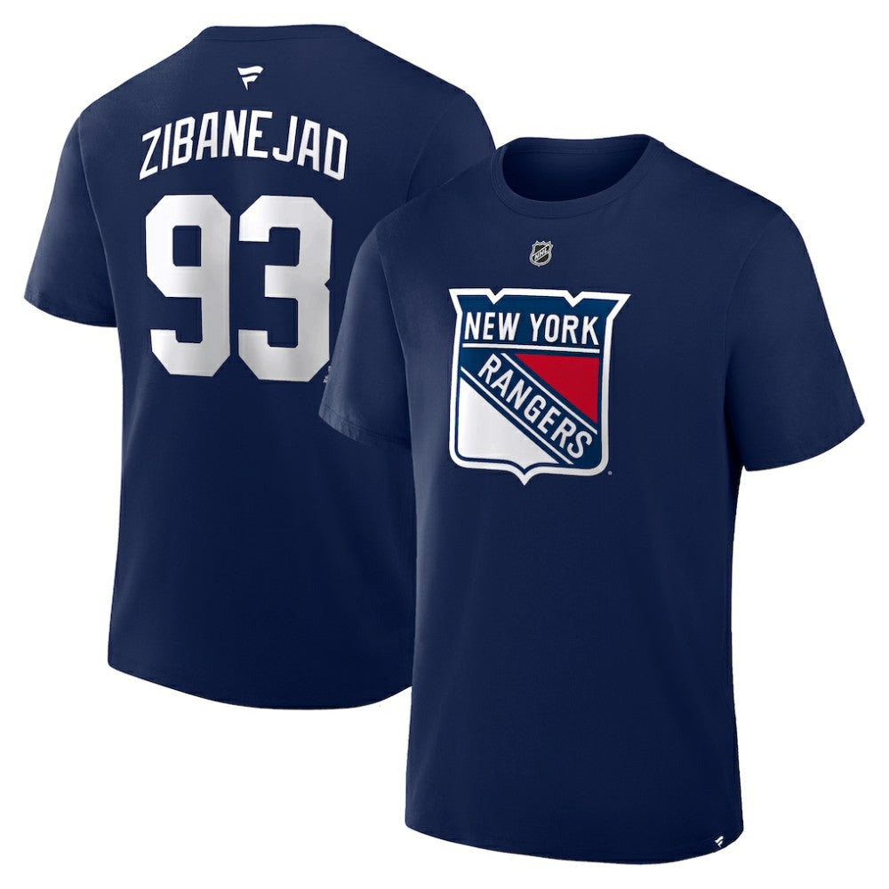 NHL Mika Zibanejad New York Rangers Fanatics Authentic Stack Name & Number T-Shirt - Navy