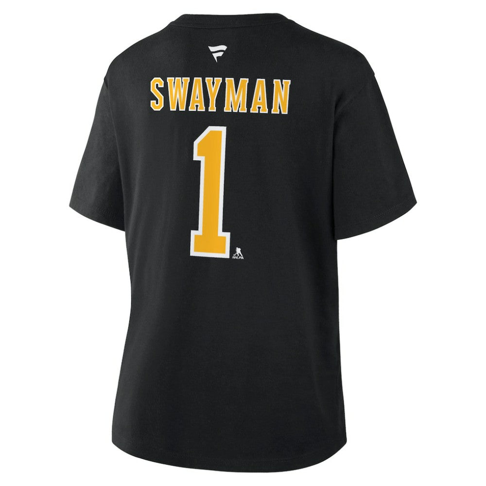 NHL Jeremy Swayman Boston Bruins Fanatics Women's Authentic Stack Name & Number T-Shirt - Black