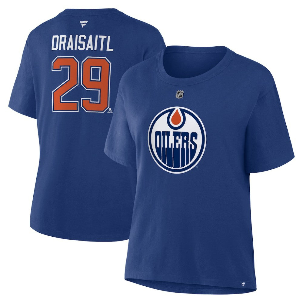 NHL Leon Draisaitl Edmonton Oilers Fanatics Women's Authentic Stack Name & Number T-Shirt - Royal